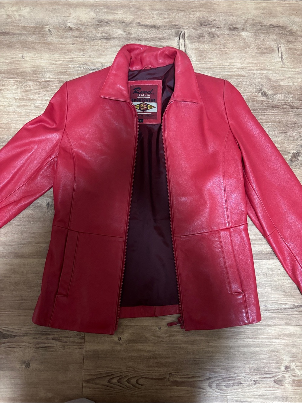 Vintage Red Leather Zip Jacket